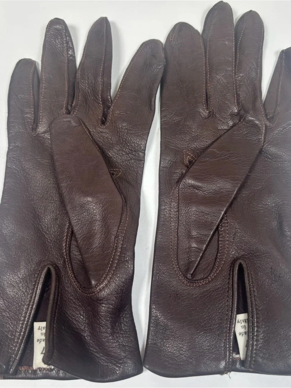 Vintage Italian Unlined Buttery Soft Leather Gloves Womens Size 7 Dark Brown